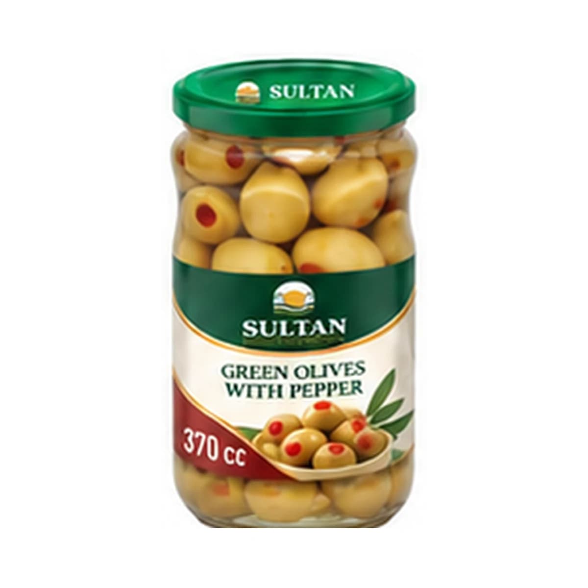 Sultan Green Olives With Pepper 370 cc x 12 Glass Jar