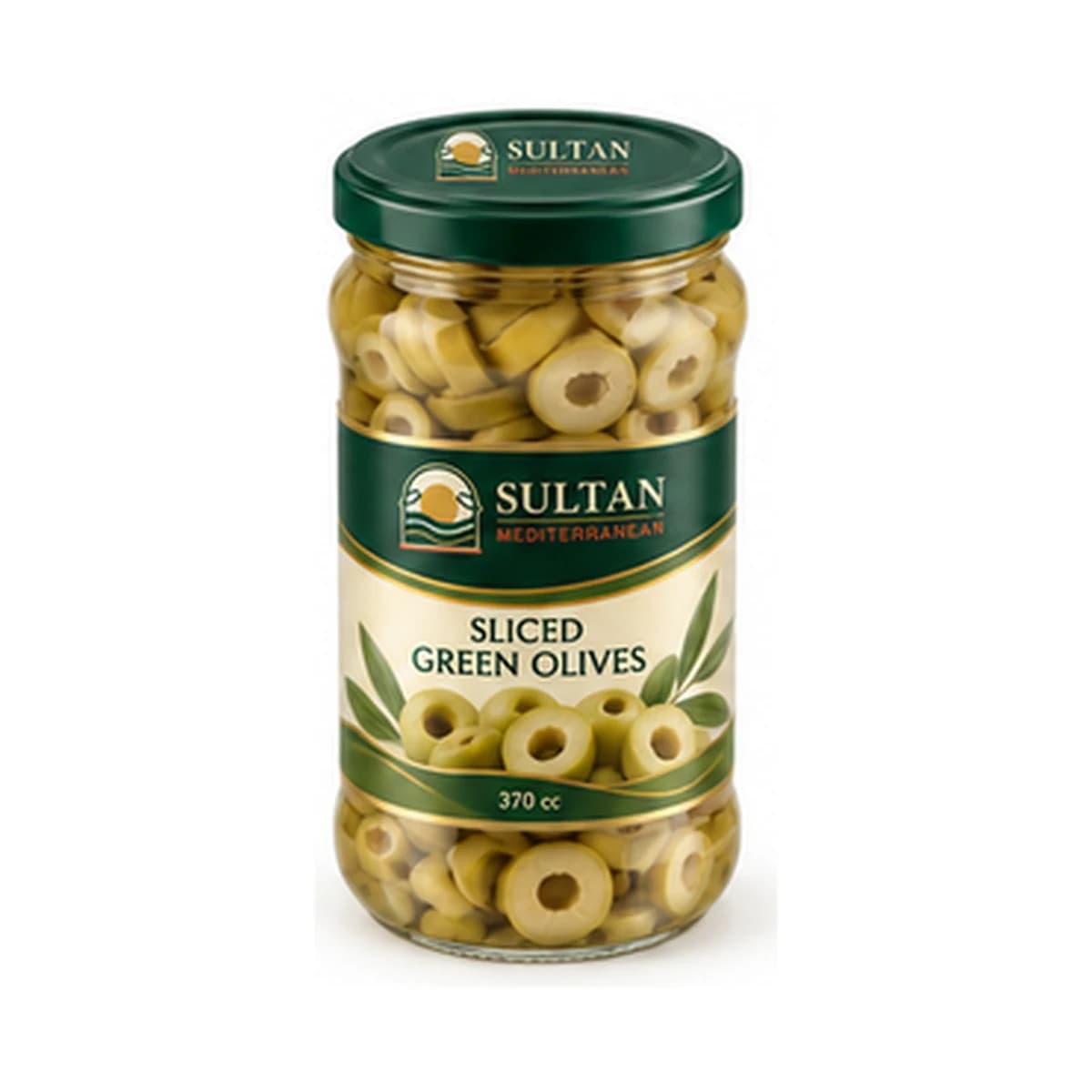 Sultan Sliced Green Olives 370 cc x 12 Glass Jar
