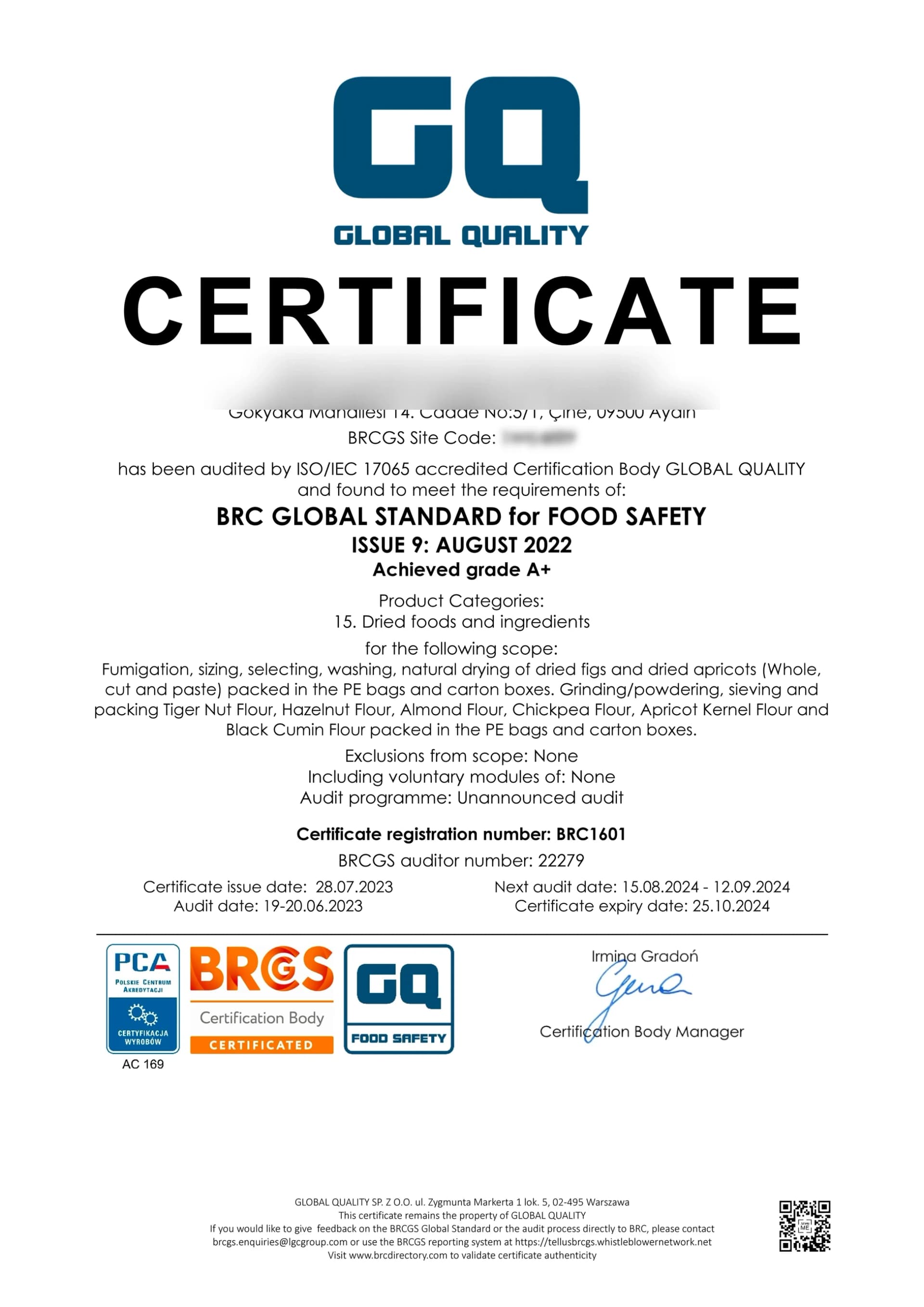 BRC Global Standard for Food Safety
