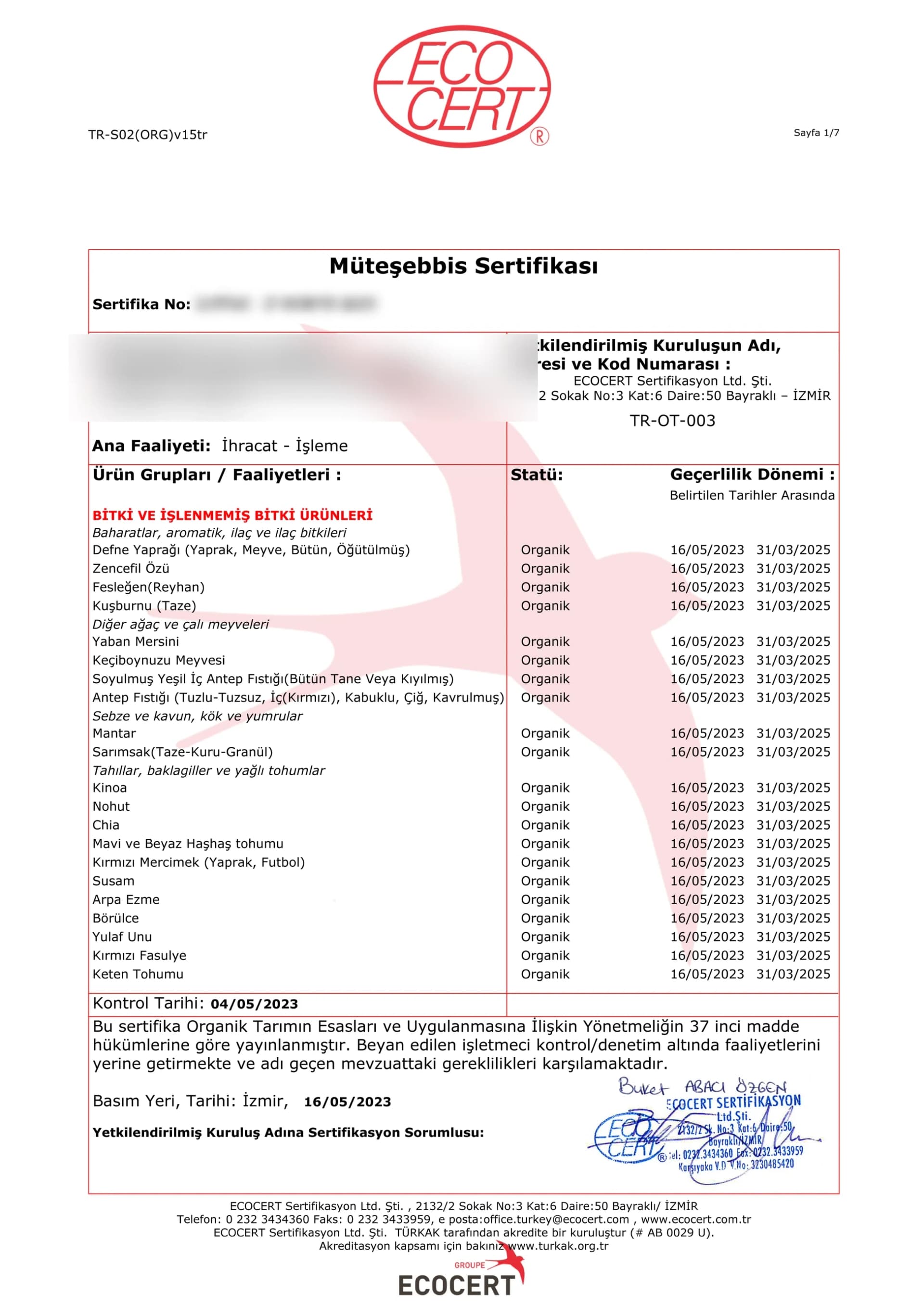 Ecocert Betreiberzertifikat