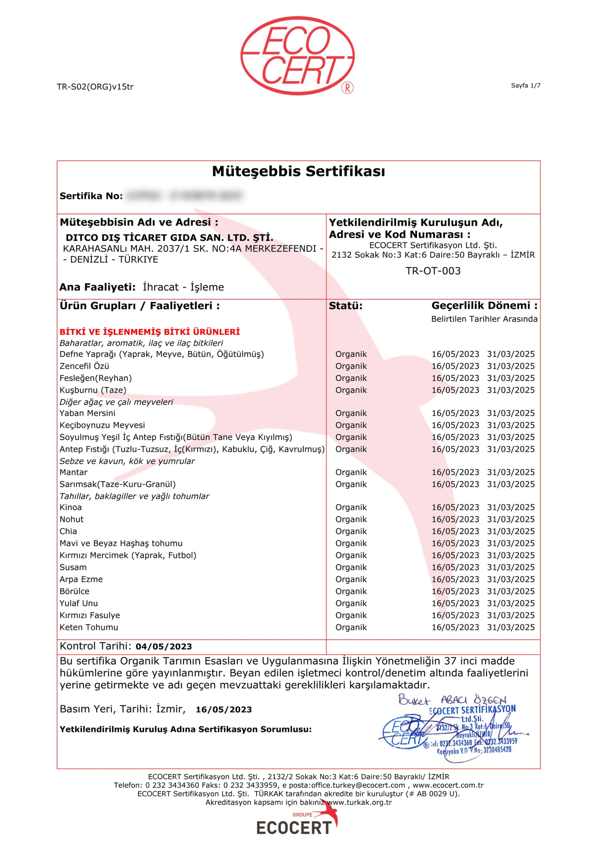 Ecocert Betreiberzertifikat